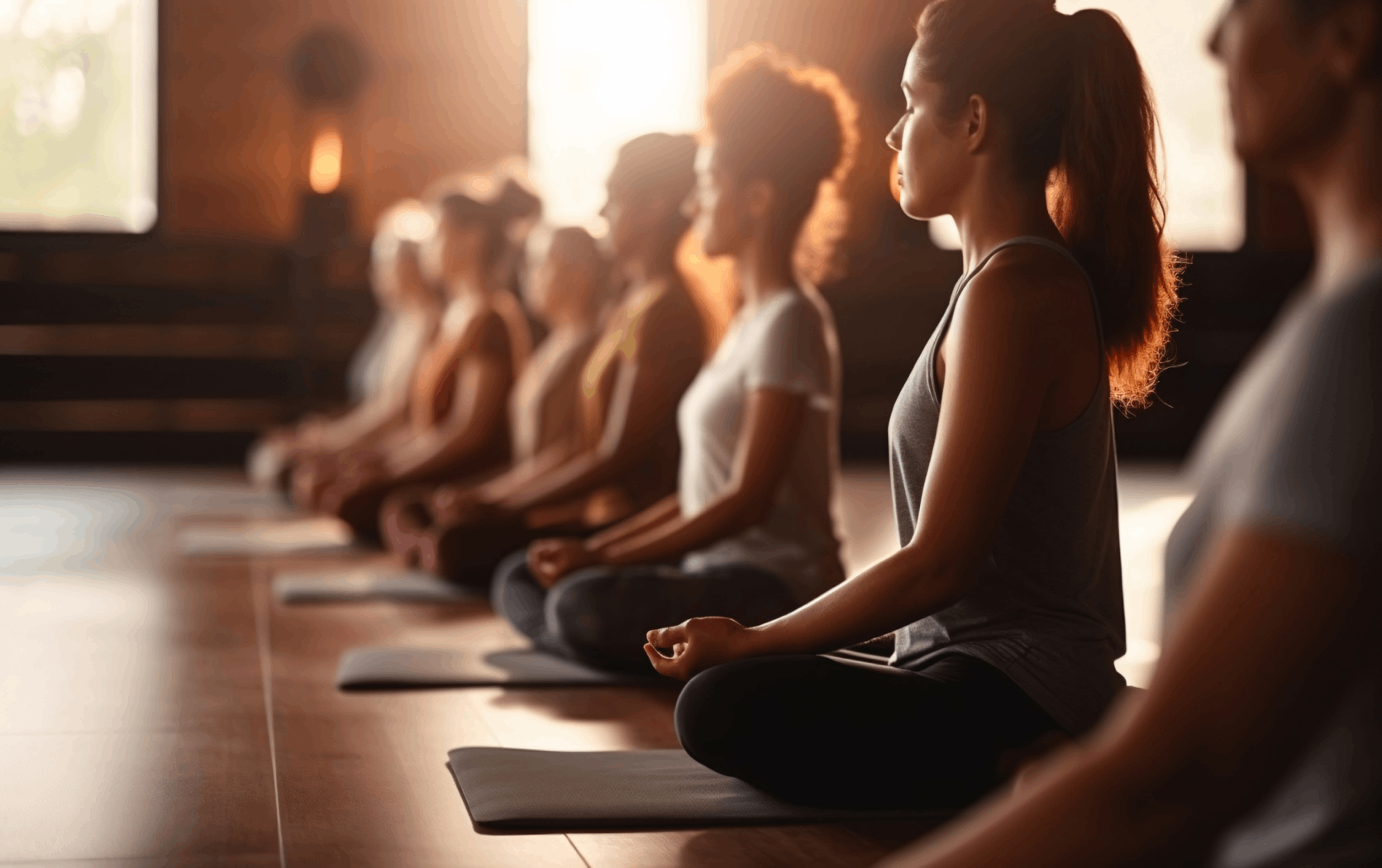 Pessoas sentadas meditando